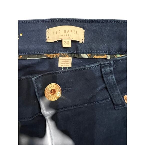 TED BAKER NAVY BLUE JEANS SIZE 30 ROSE GOLD ZIPPER ANKLES - Picture 2 of 5